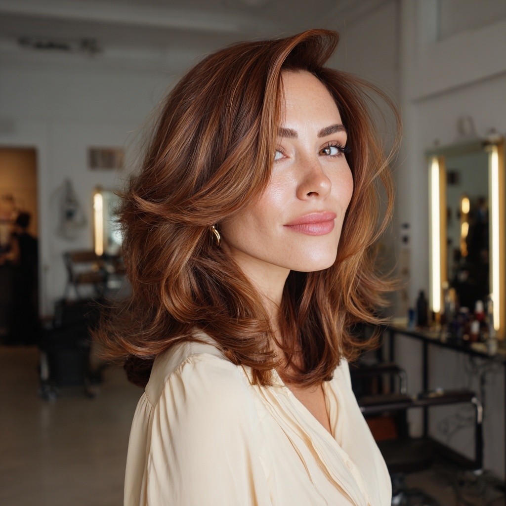 Chestnut Honey Balayage Lob for Subtle Lift