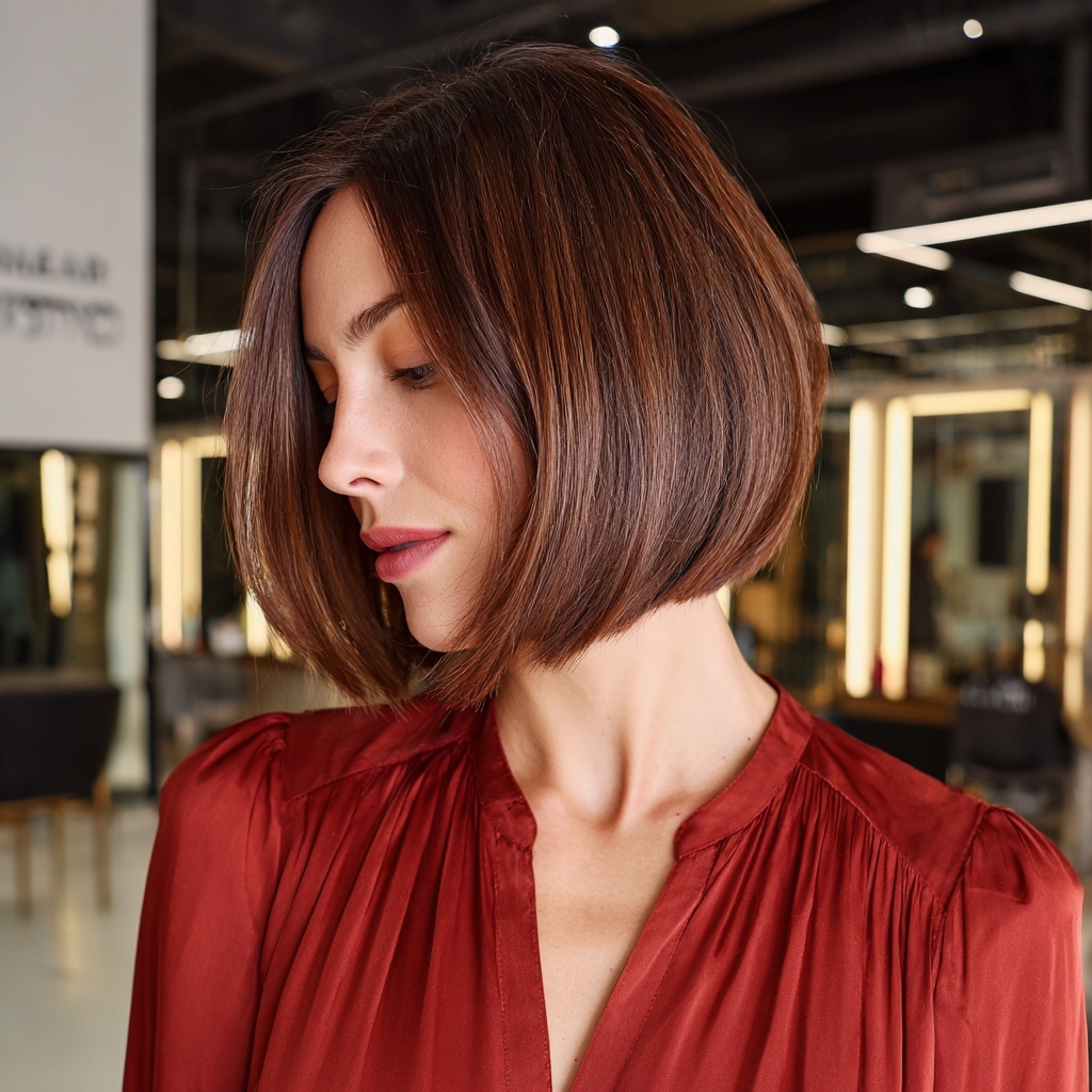 Classic Collarbone Bob in Cinnamon Brunette