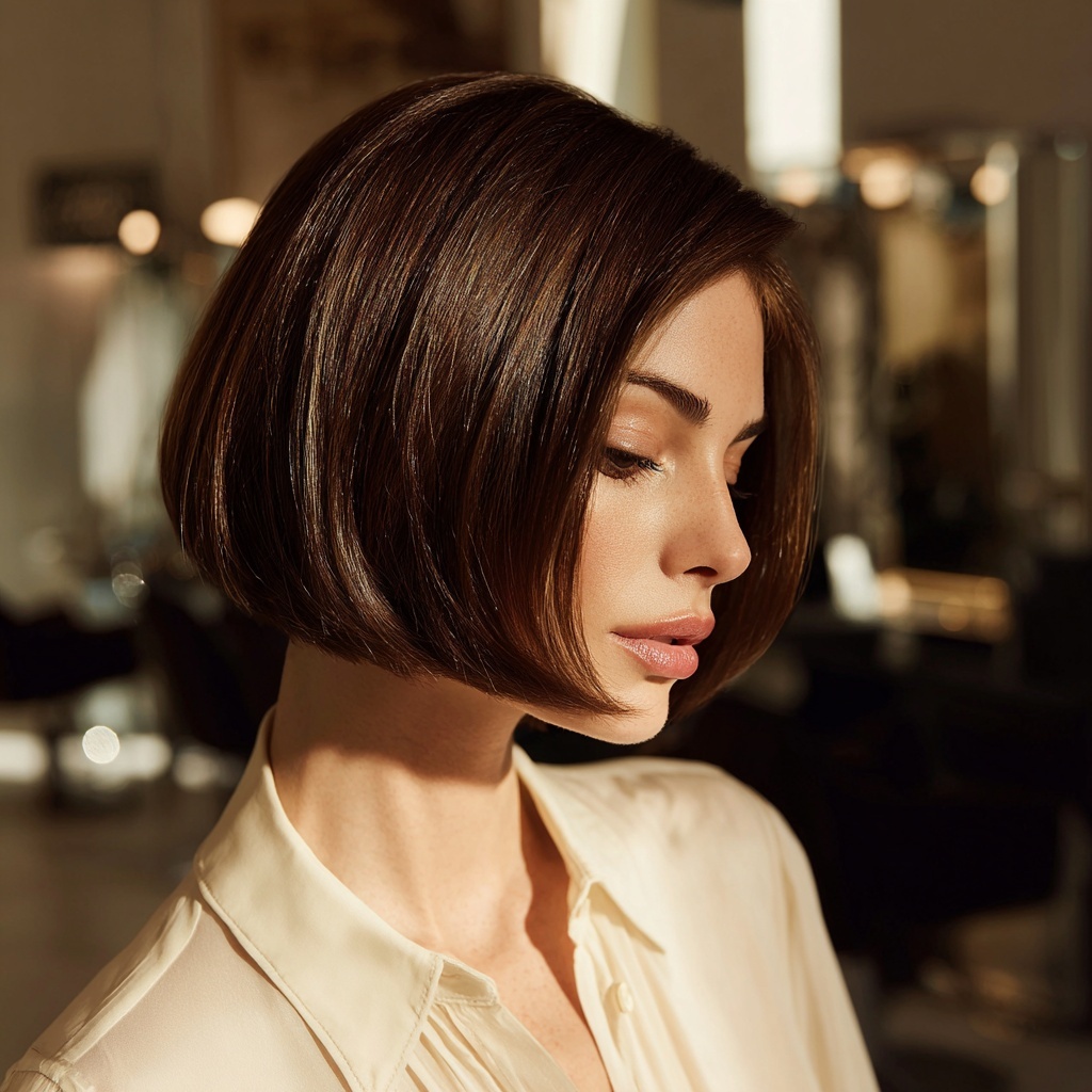 Classic Glossy Jawline Bob in Smoky Quartz