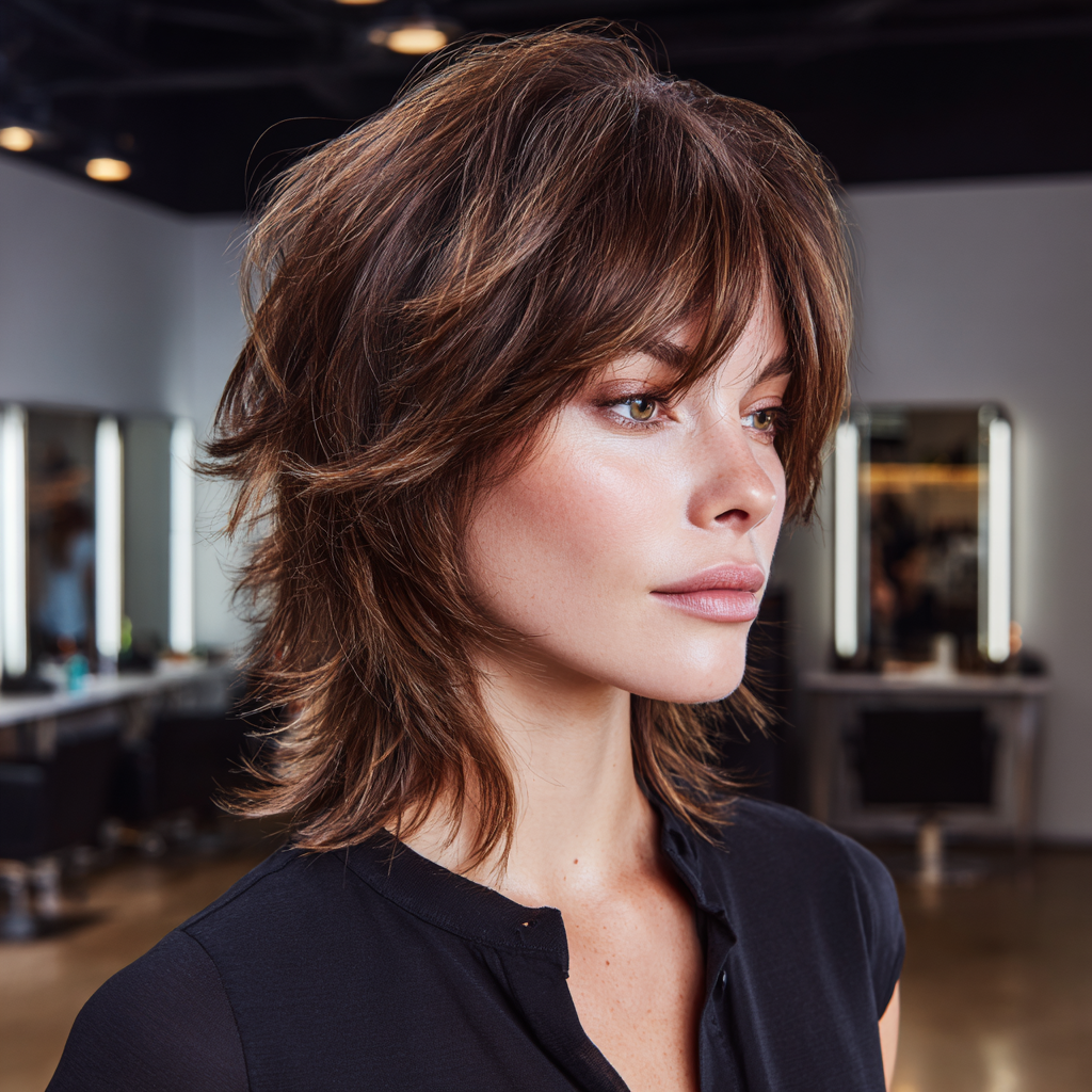 Classic Shag Cut with Chestnut Brown Layers