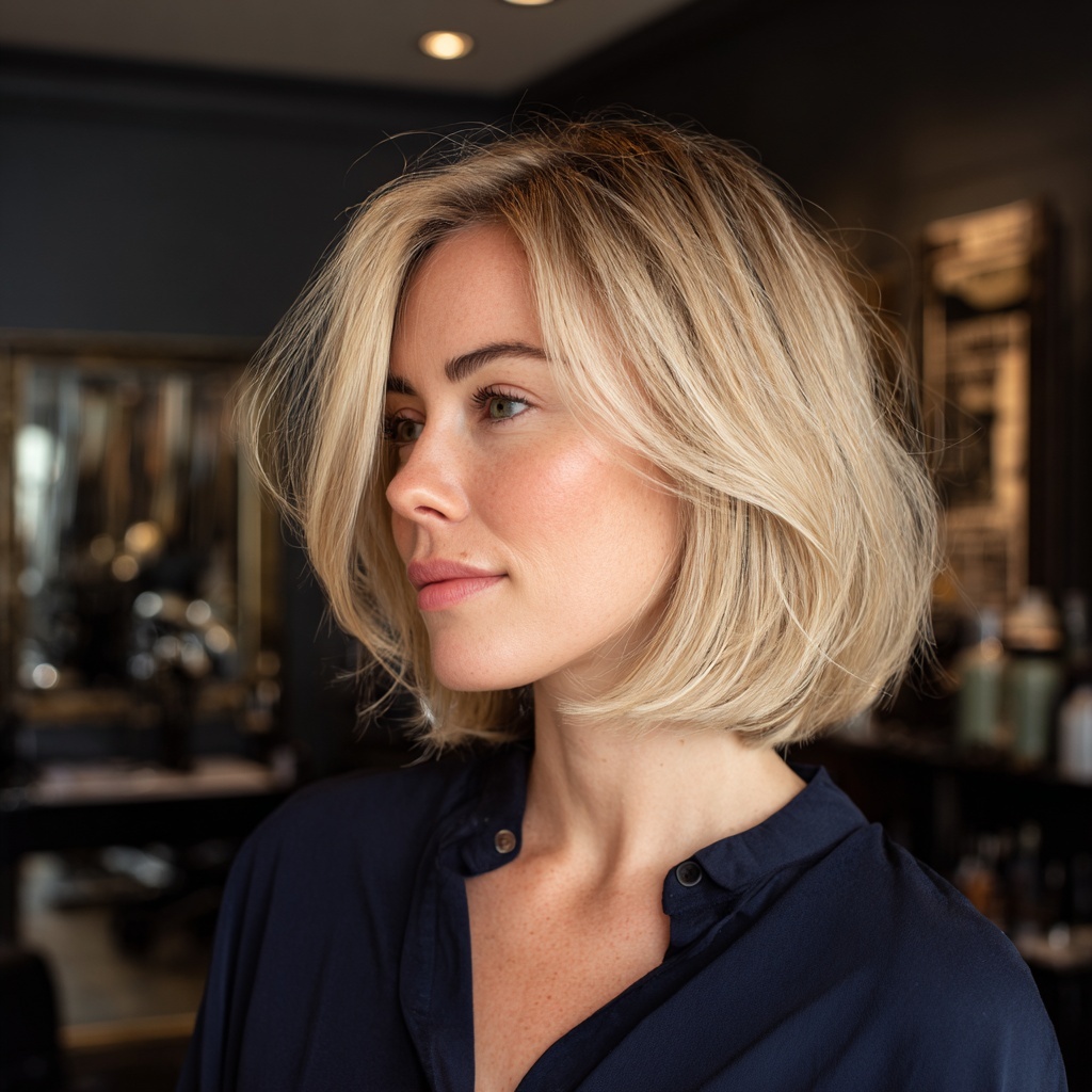 Cream Blonde Bob Framing the Face in Quiet Luxury