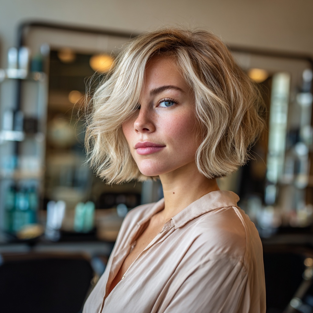 Creamy Blonde Long Bob With Shine