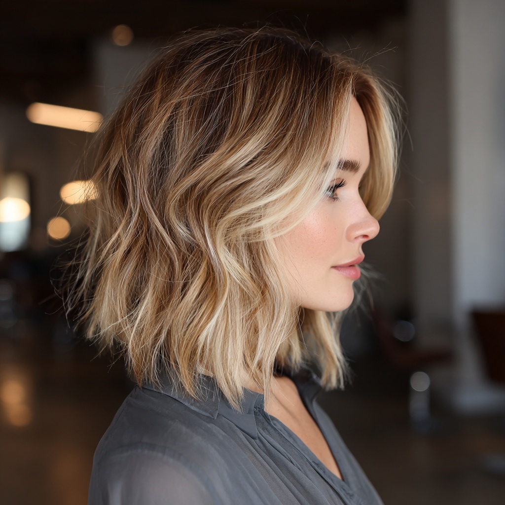 Creamy Butter Balayage Bob for Soft Contrast