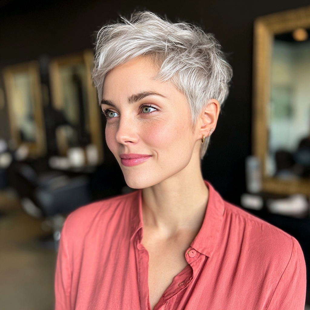 Cropped Silver Pixie with Gentle Reflection