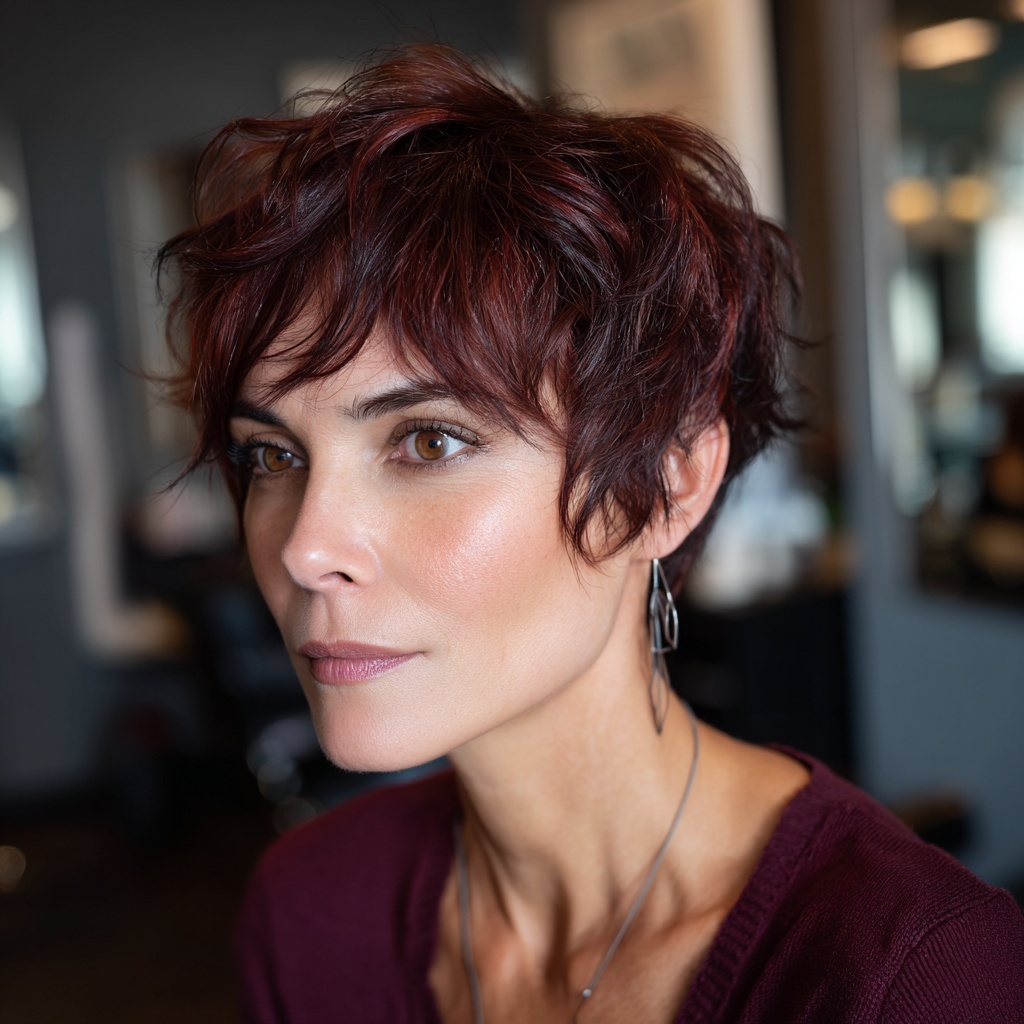 Deep Ruby Pixie with Choppy Crown Layers