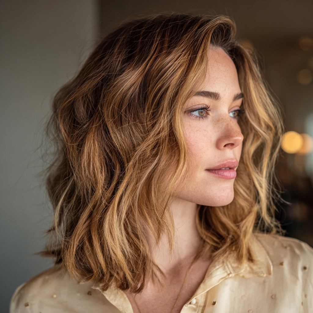 Dimensional Caramel Lob With Soft Movement