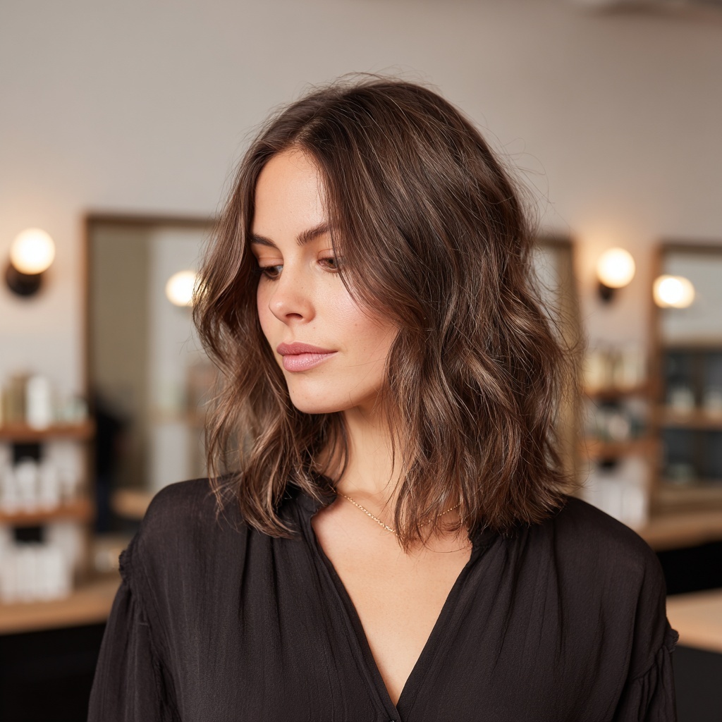 Dusted Brunette Lob for Soft Density