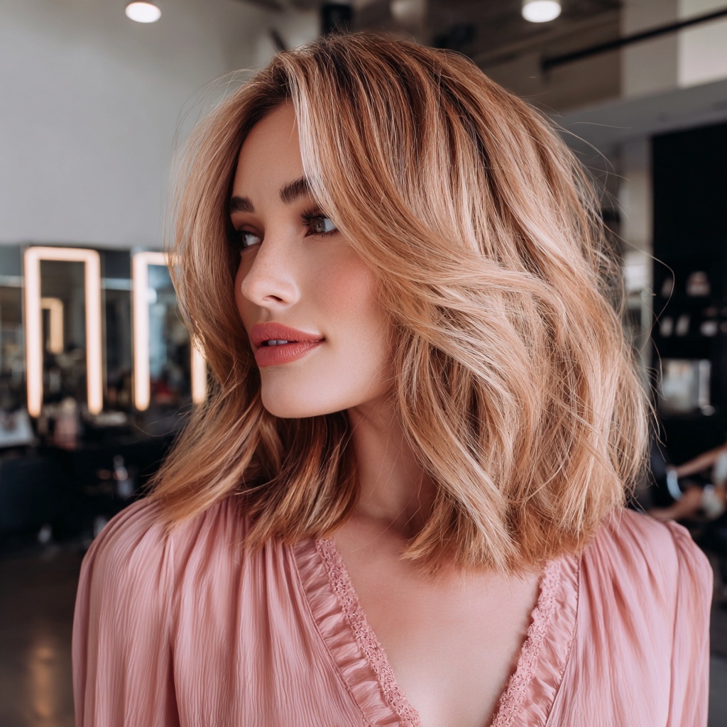 Feathered Lob in Strawberry Bronde