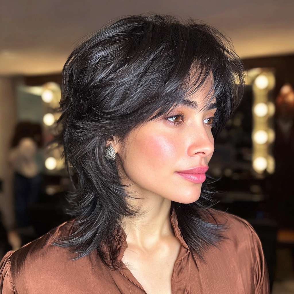 Feathered Shag with Charcoal Black Shine