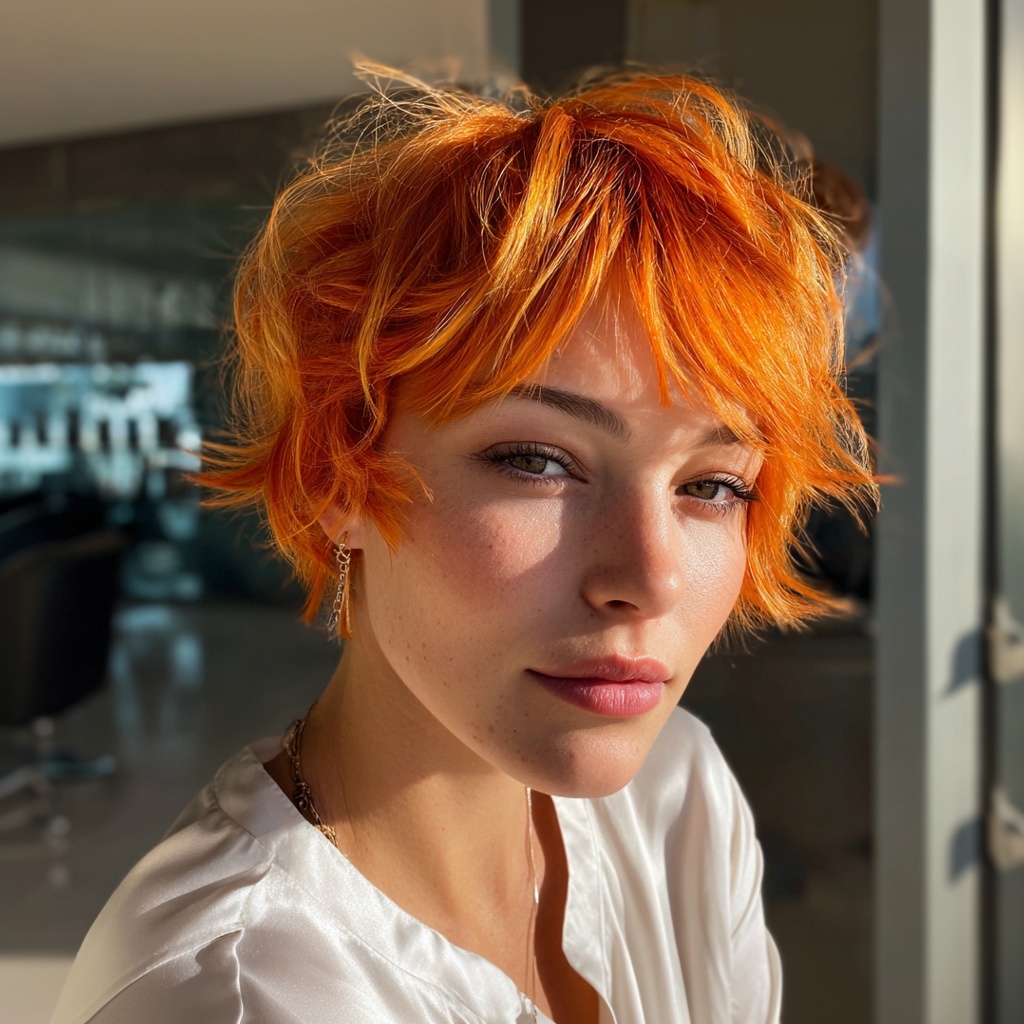 Fiery Tangerine Pixie with Flipped Fringe