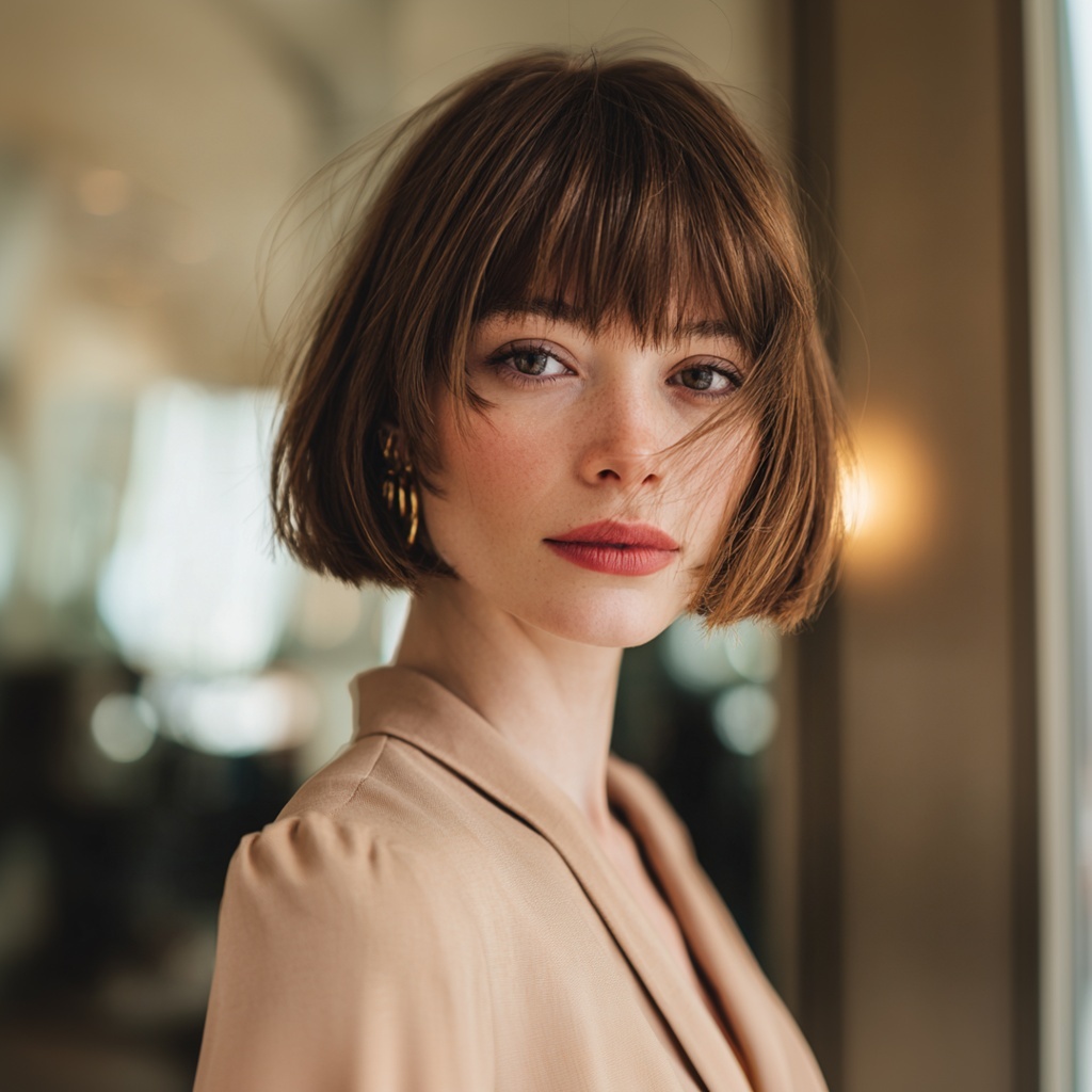 French-Inspired Micro Bob with Bangs