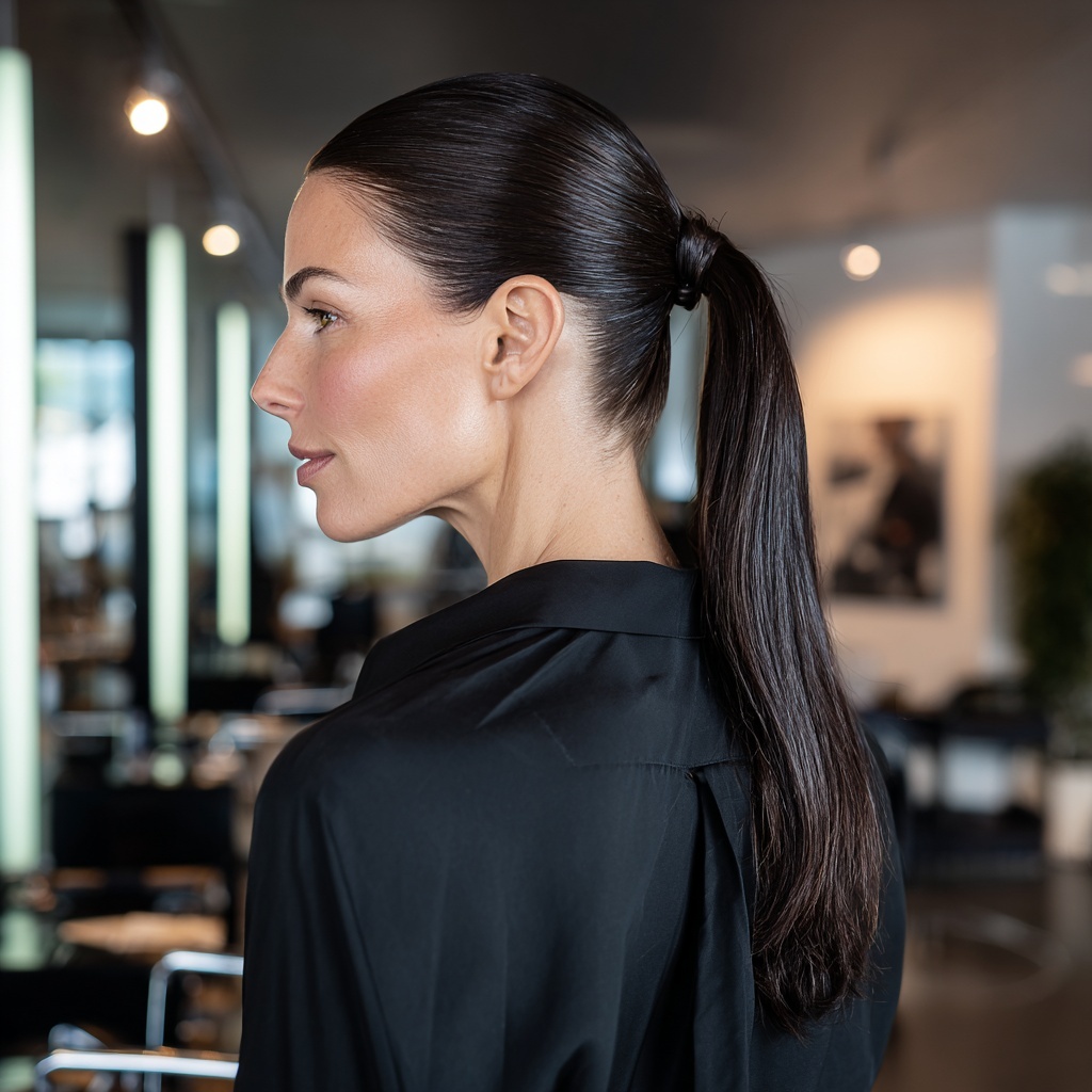 Gloss-Lined Black Pony for Refined Simplicity