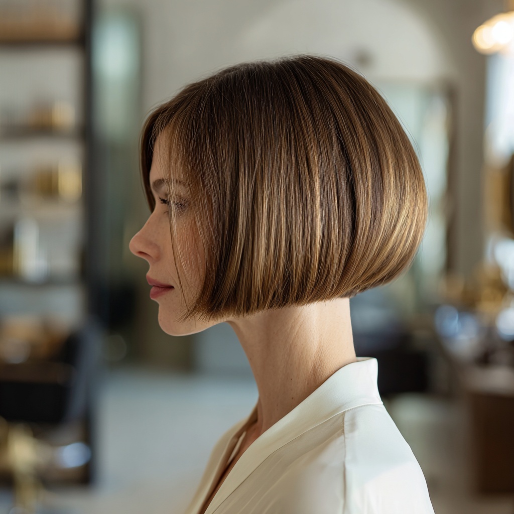 Glossed Undercut Bob Reflecting Calm Luxury