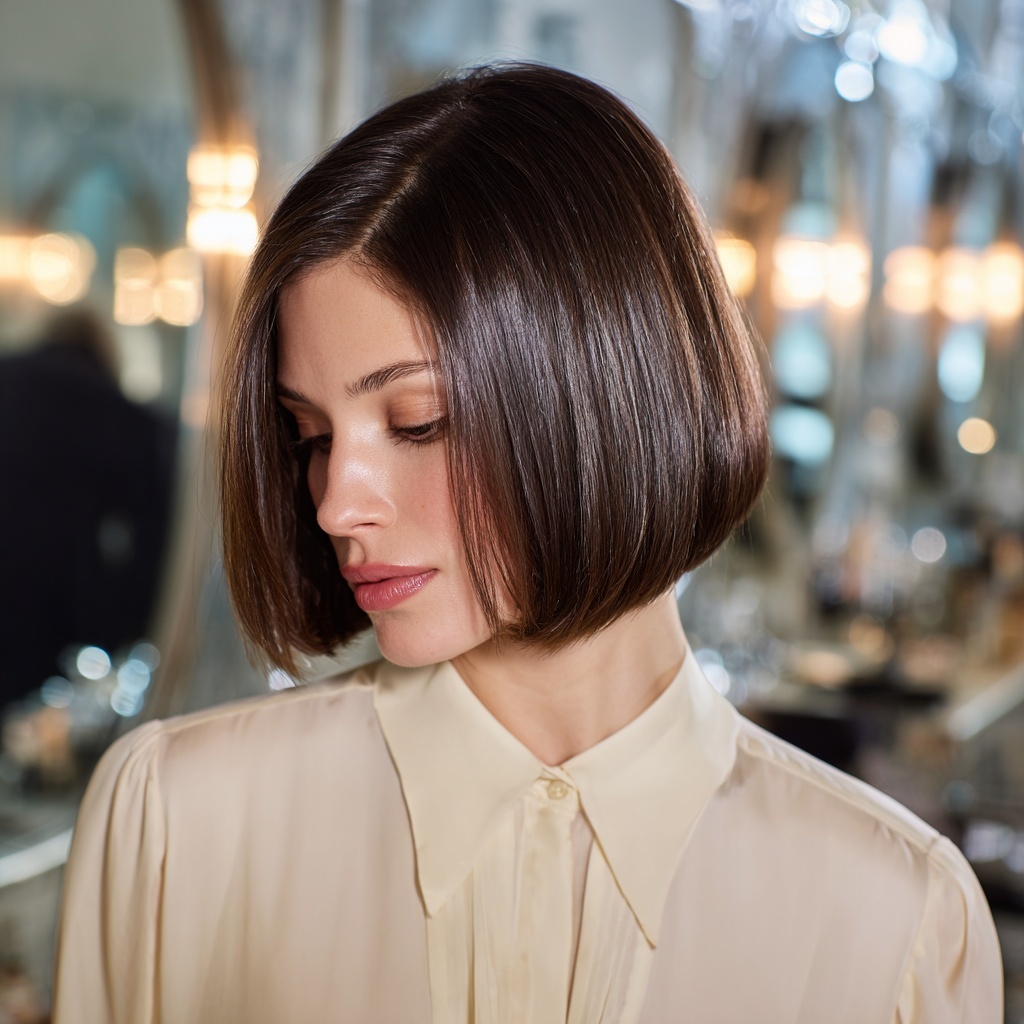 Glossy Sculpted Bob with Center Part