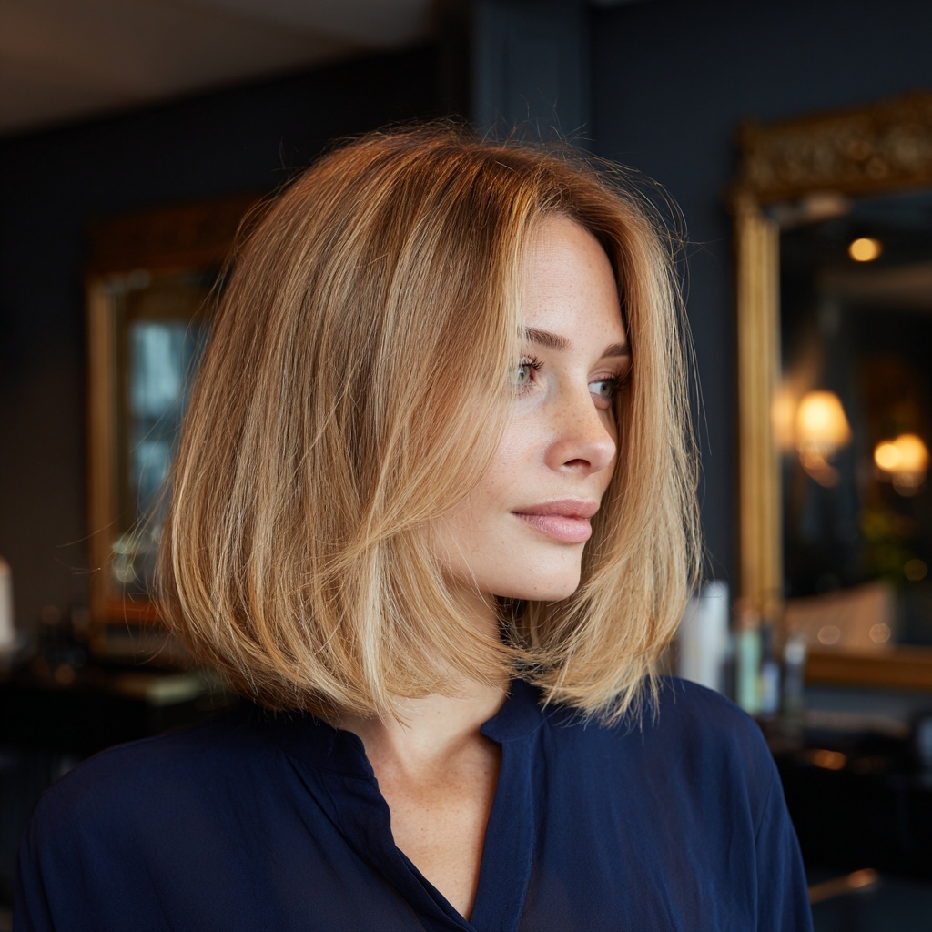 Golden Beige Balayage Bob for Bright Neutrality