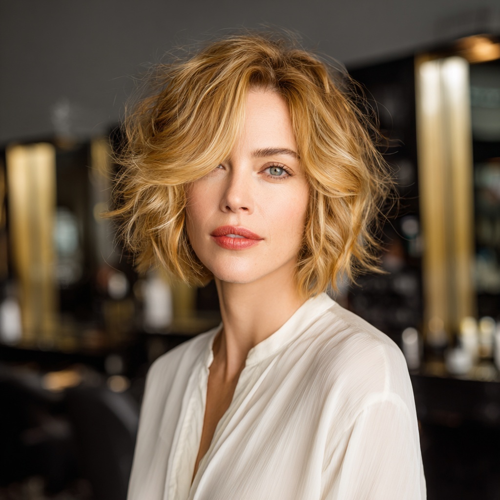 Golden Luxe Bob highlighting Crown Volume