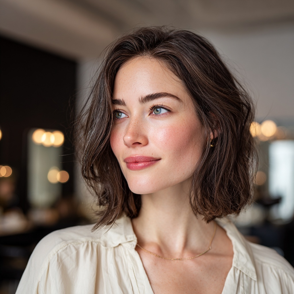 Graphite Brunette Lob with Lived-In Shine