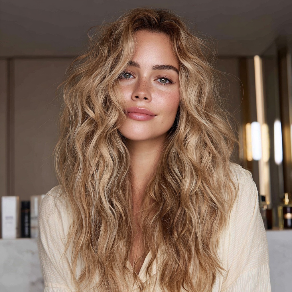 Honey Blonde Waves With Beach Glow