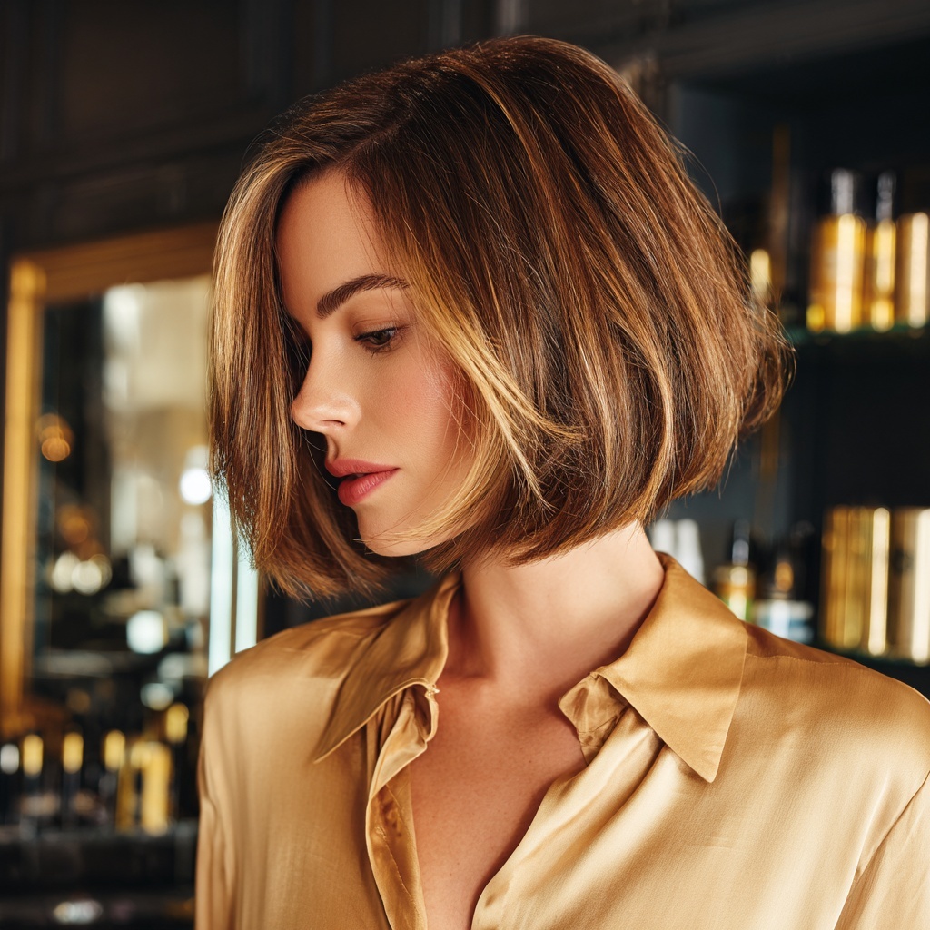 Honey Gold Gloss Bob featuring Sleek Polish