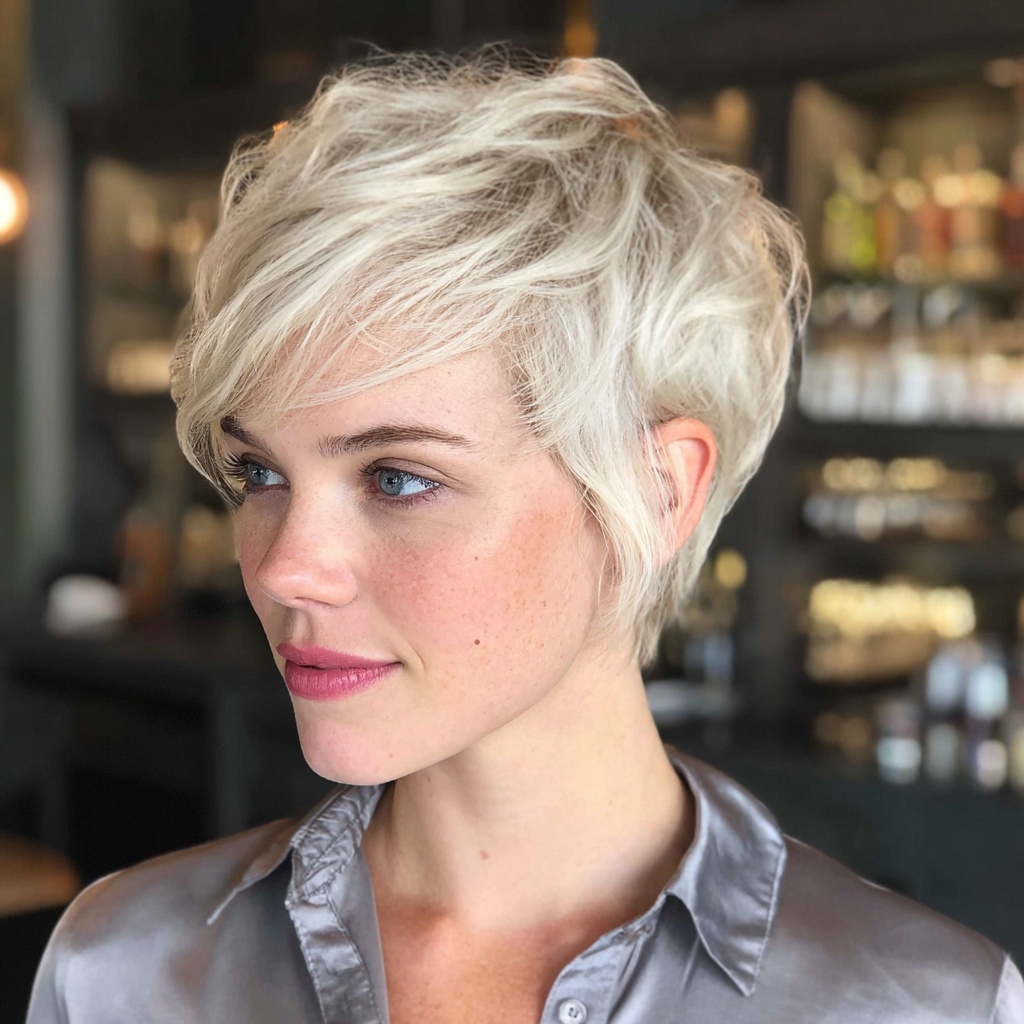 Icy Blonde Pixie With Cool Edge