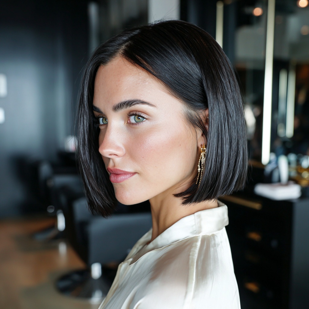 Jet Black Blunt Bob showcasing Power Edge