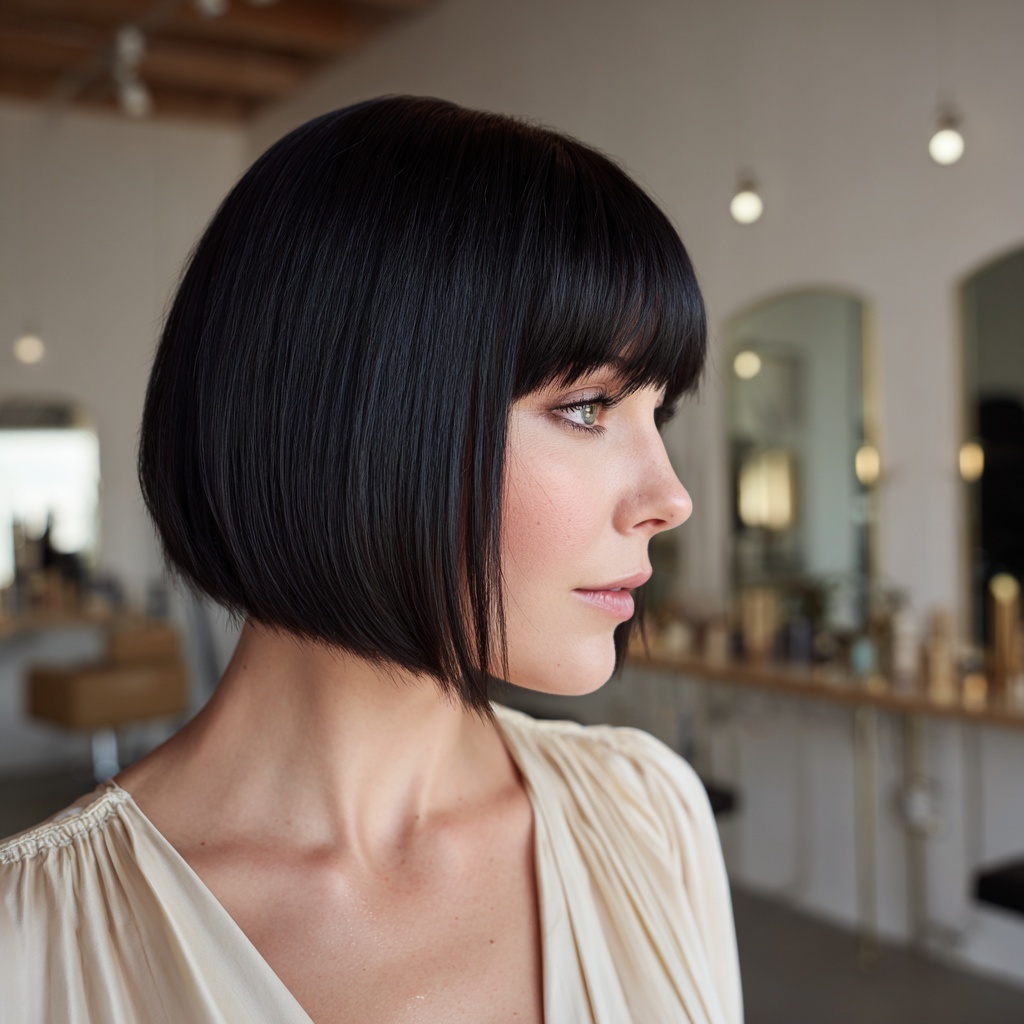 Jet Black Mirror Bob for Sculpted Shine