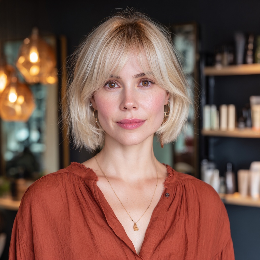 Layered Bob with Soft Curtain Fringe