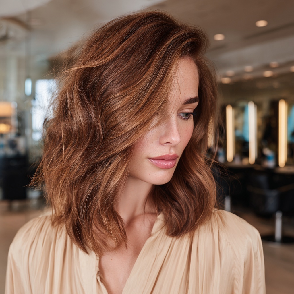 Layered Textured Lob in Toffee Caramel Blend