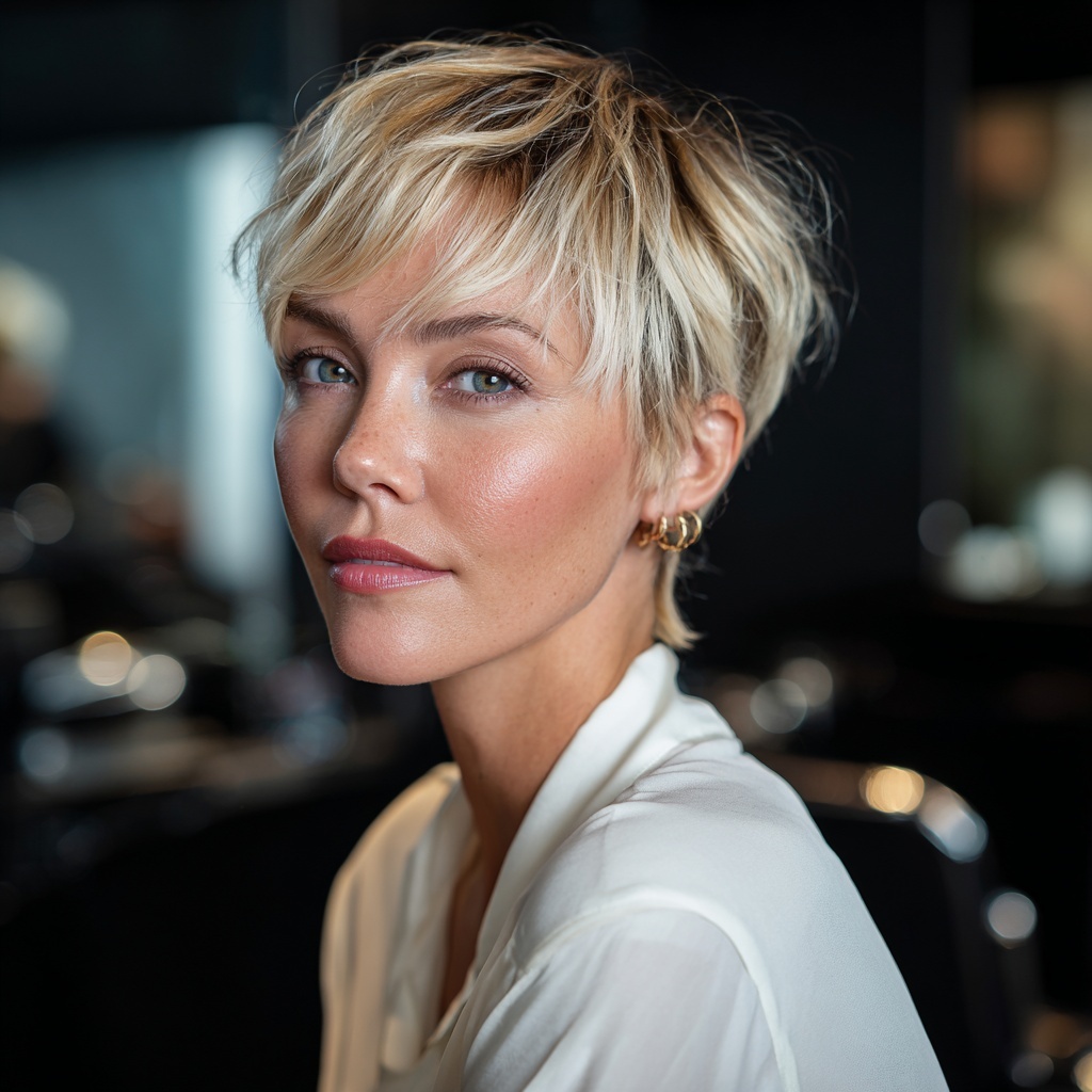 Lightly Razored Pixie with Melted Tips