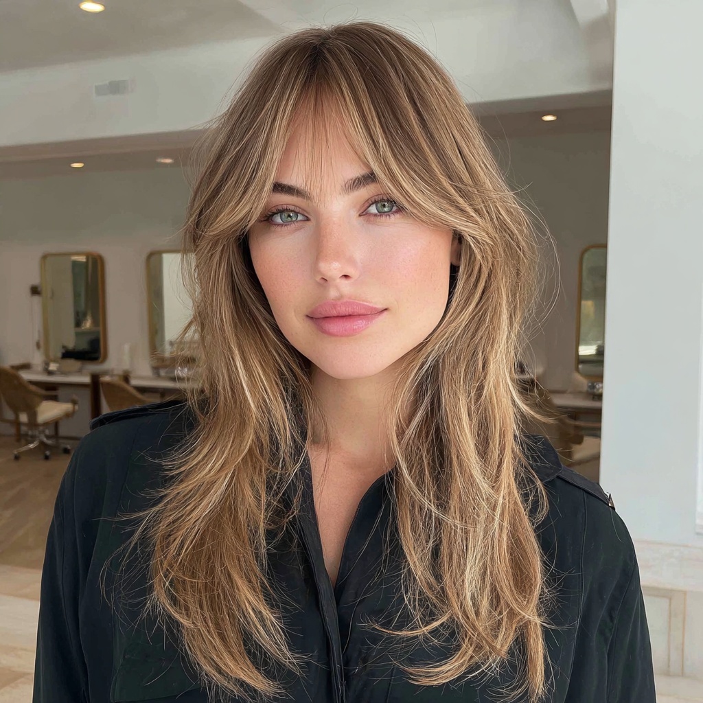 Lived-In Layers with Long Curtain Bangs