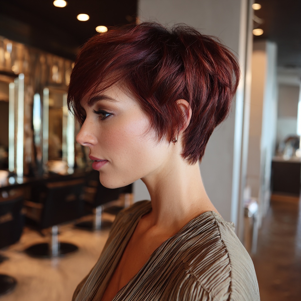 Merlot Red Pixie with Sculpted Silhouette