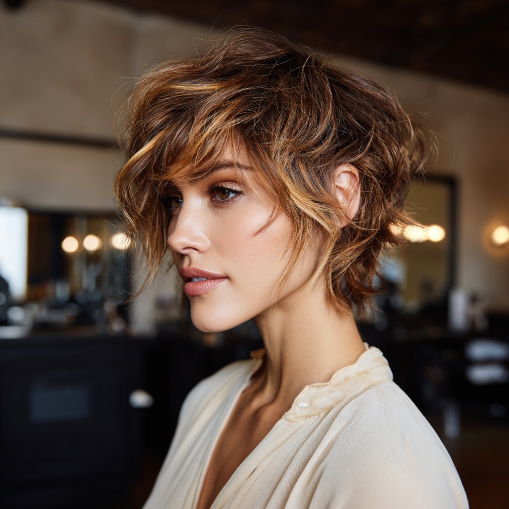 Messy Pixie With Warm Caramel Streaks