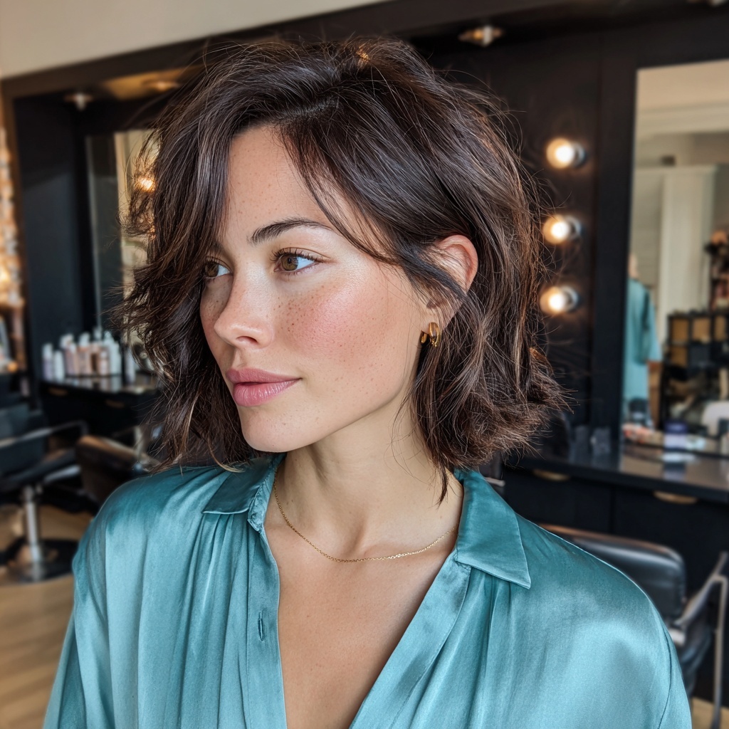 Mocha Swirl Bob framed by Asymmetry Play