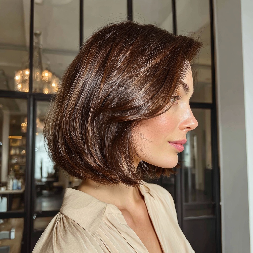 Mocha Swirl Sleek Bob with Side Part