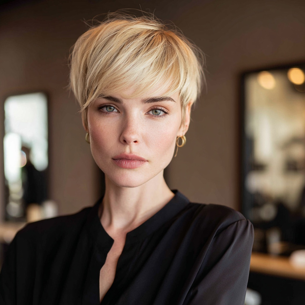 Modern Layered Pixie Holding Minimal Strength