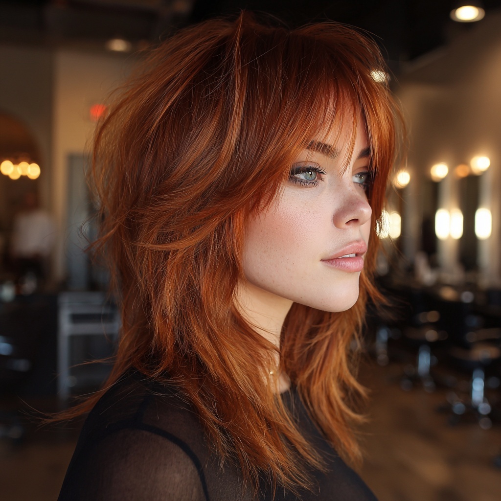 Modern Wolf Cut Shag in Burnt Copper