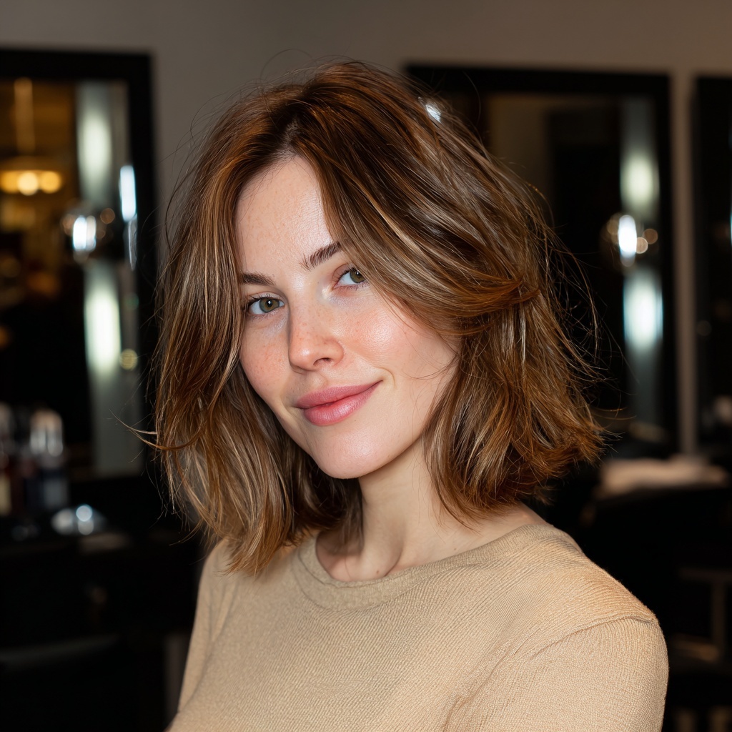 Muted Hazelnut Sombre Bob with Balanced Warmth