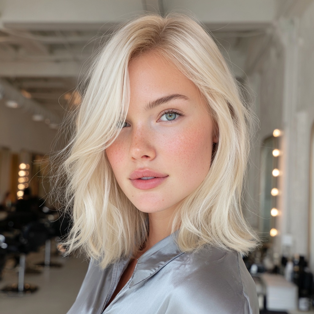 Pearl Blonde Bob defined by a Layered Glow