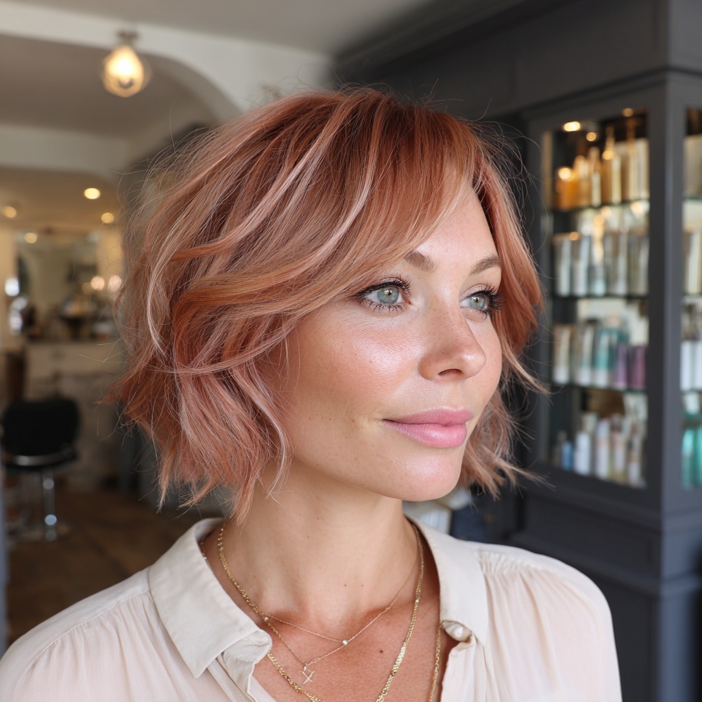 Rosy Sand Micro Highlight Bob for Subtle Warmth