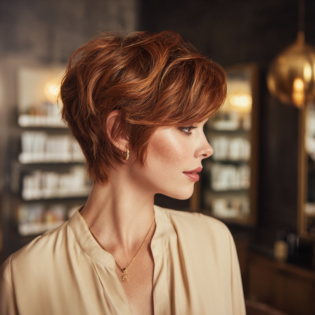 Rustic Auburn Pixie with Tapered Edges