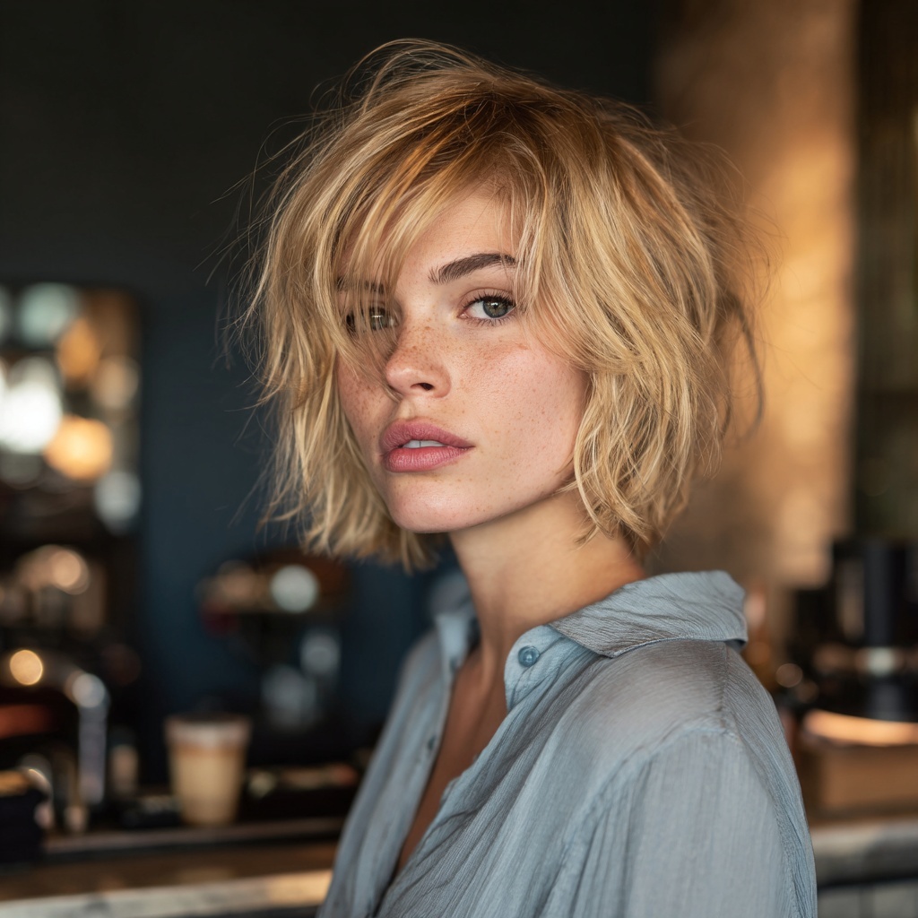 Sandy Blonde Lob With Natural Texture