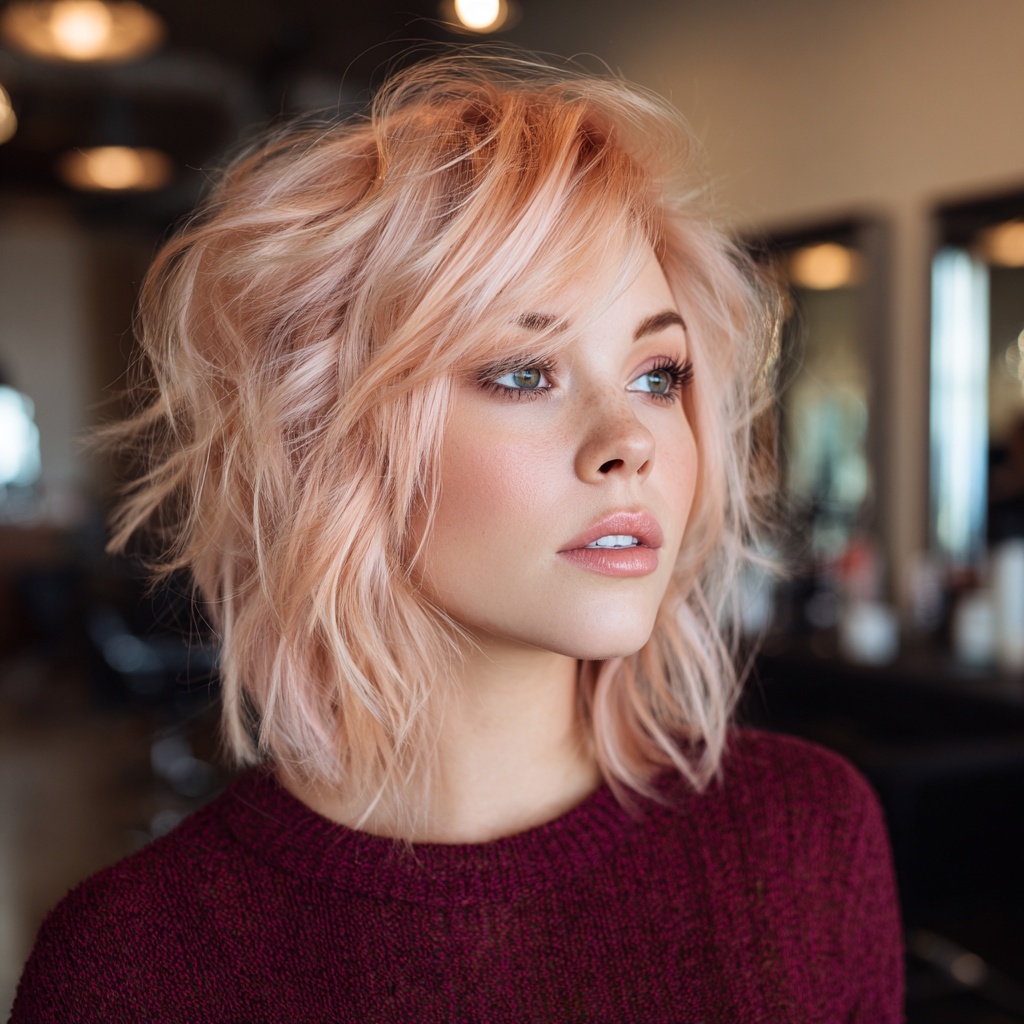 Sharp Choppy Shag in Soft Pastel Peach Blonde