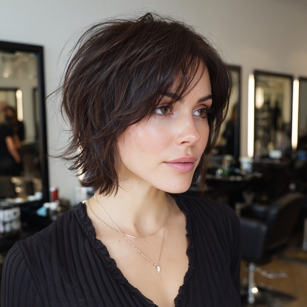 Short Shag Bob in Dark Chocolate Brown
