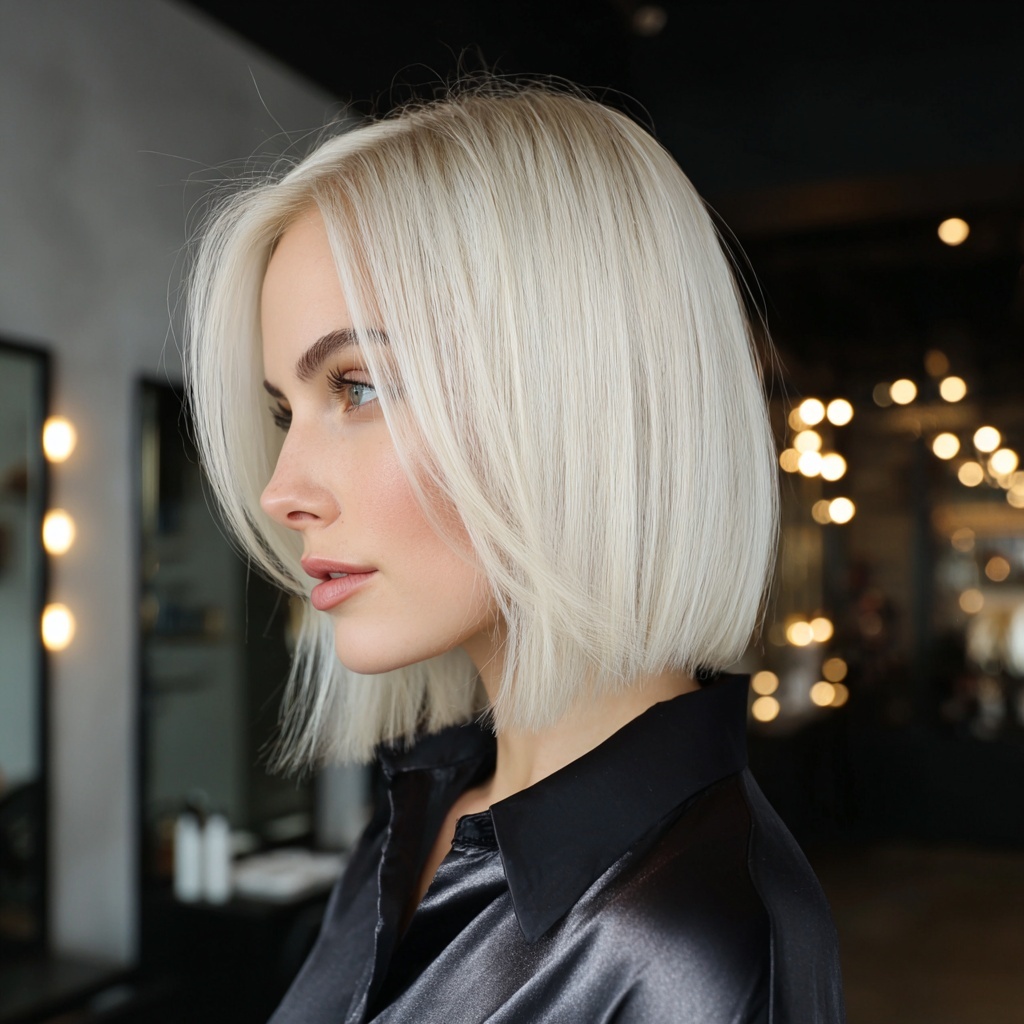 Sleek Bob with Platinum Blonde Root Melt