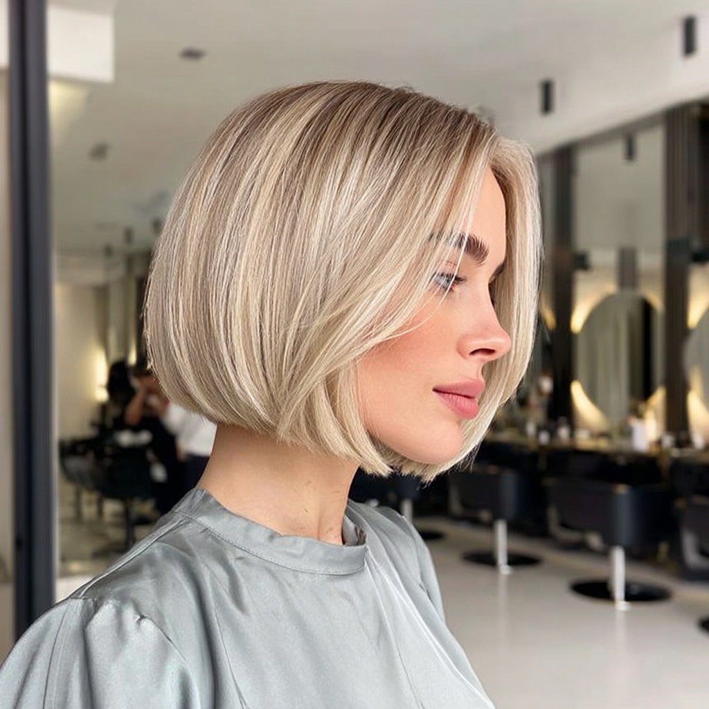 Sleek Jawline Bob in Ash Blonde