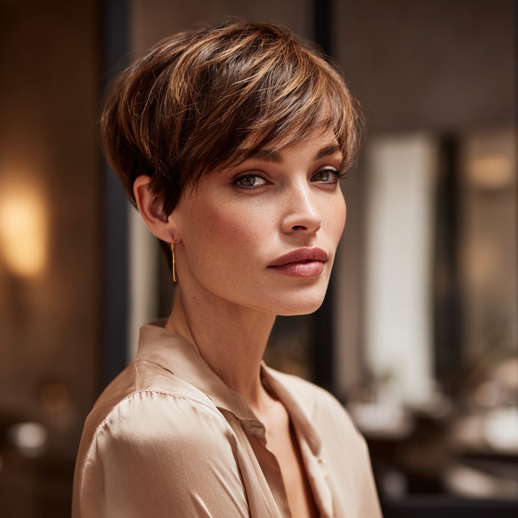 Sleek Layered Pixie Reflecting Calm Control