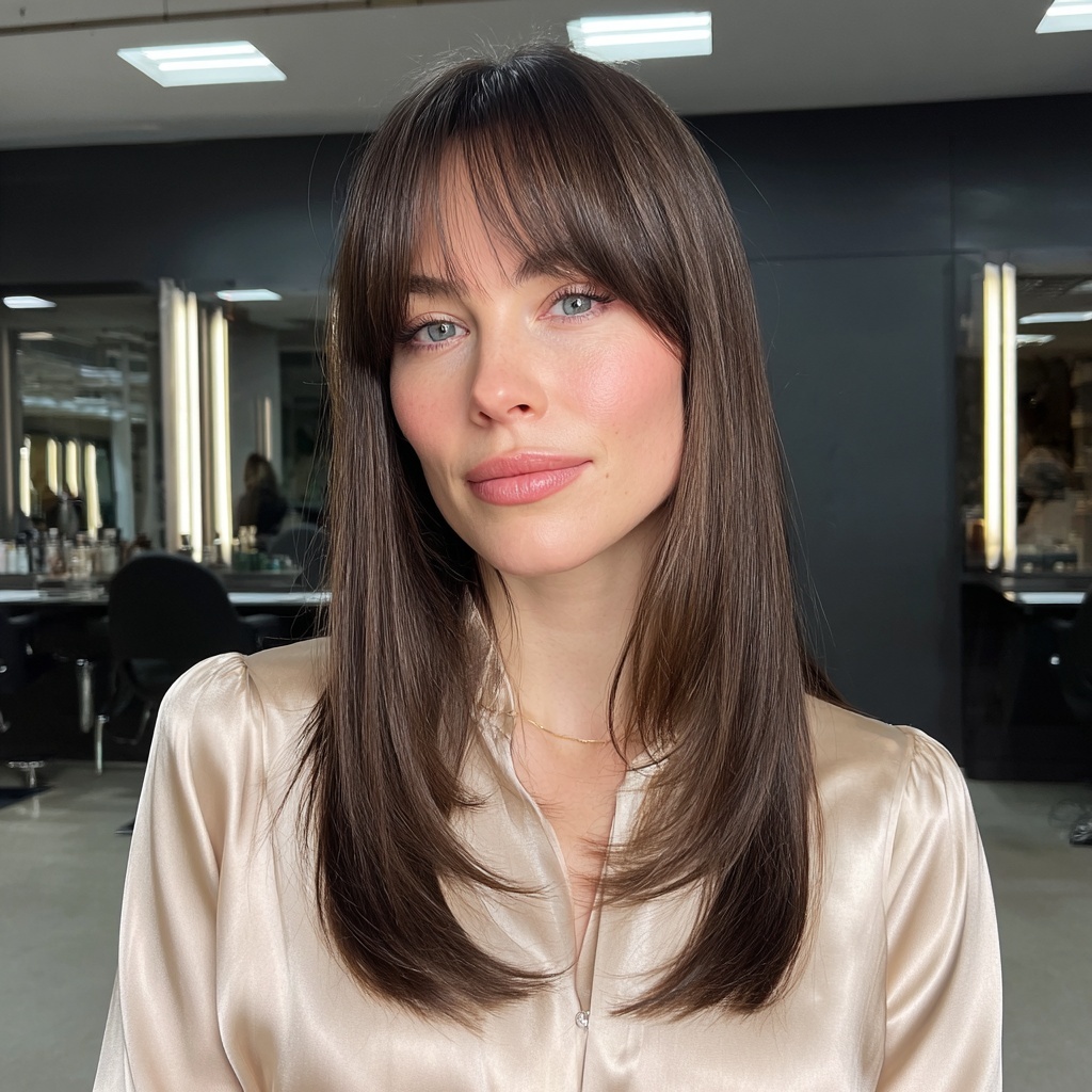 Sleek Straight Cut with Face-Framing Curtain Bangs