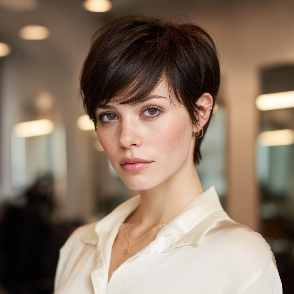 Smoky Brunette Pixie with Seamless Edge
