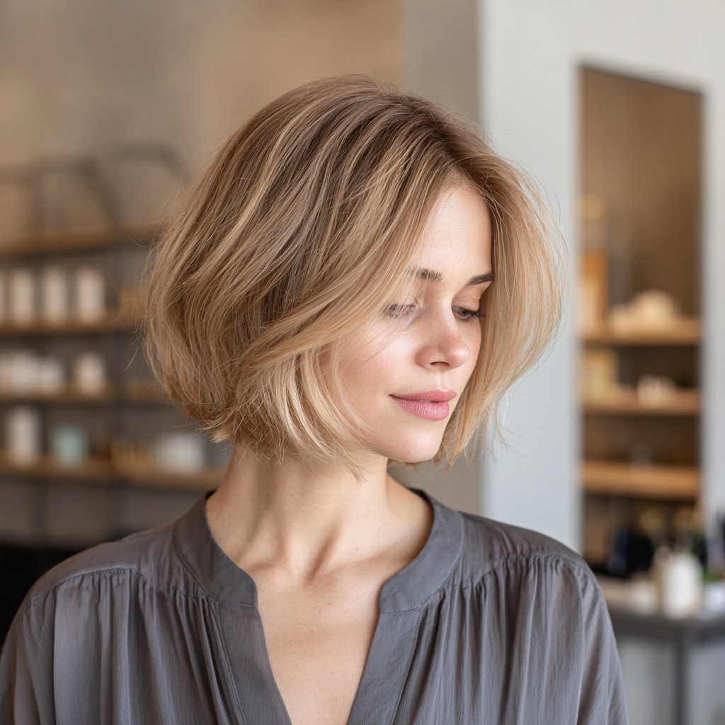 Soft Beige Blonde Bob With Movement