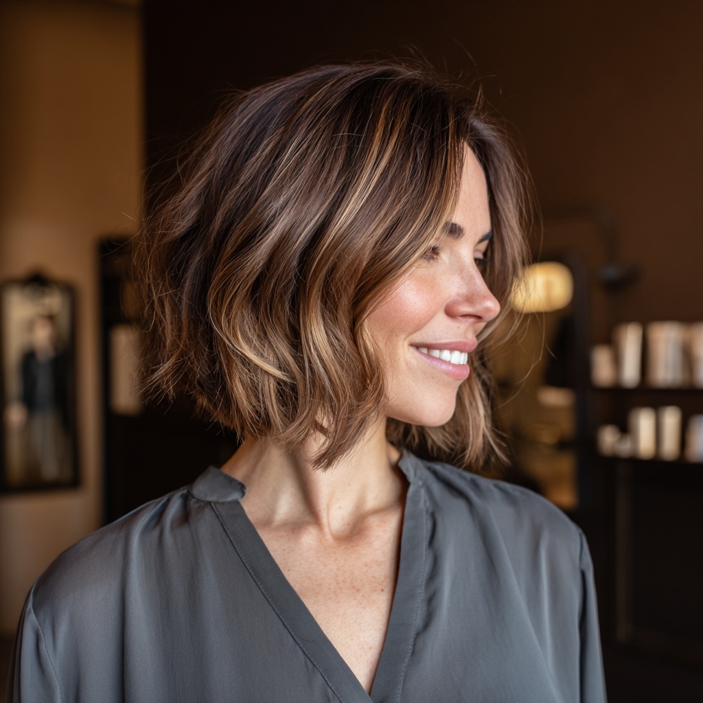 Soft Blended Balayage Bob with Round Contour